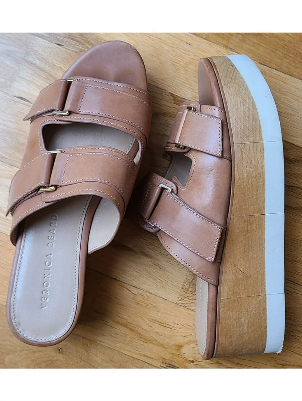 Veronica Beard Welda Platform Leather Wedge Sandal Size 7 Resortwear 70s Indie